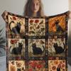 1pc Vintage Cat & Floral Bird Checkered Flannel Blanket U2013 Soft, Warm, All-Season Home Decor for Sofa, Bed, Travel, and More U2013 Perfect Gift Wit
