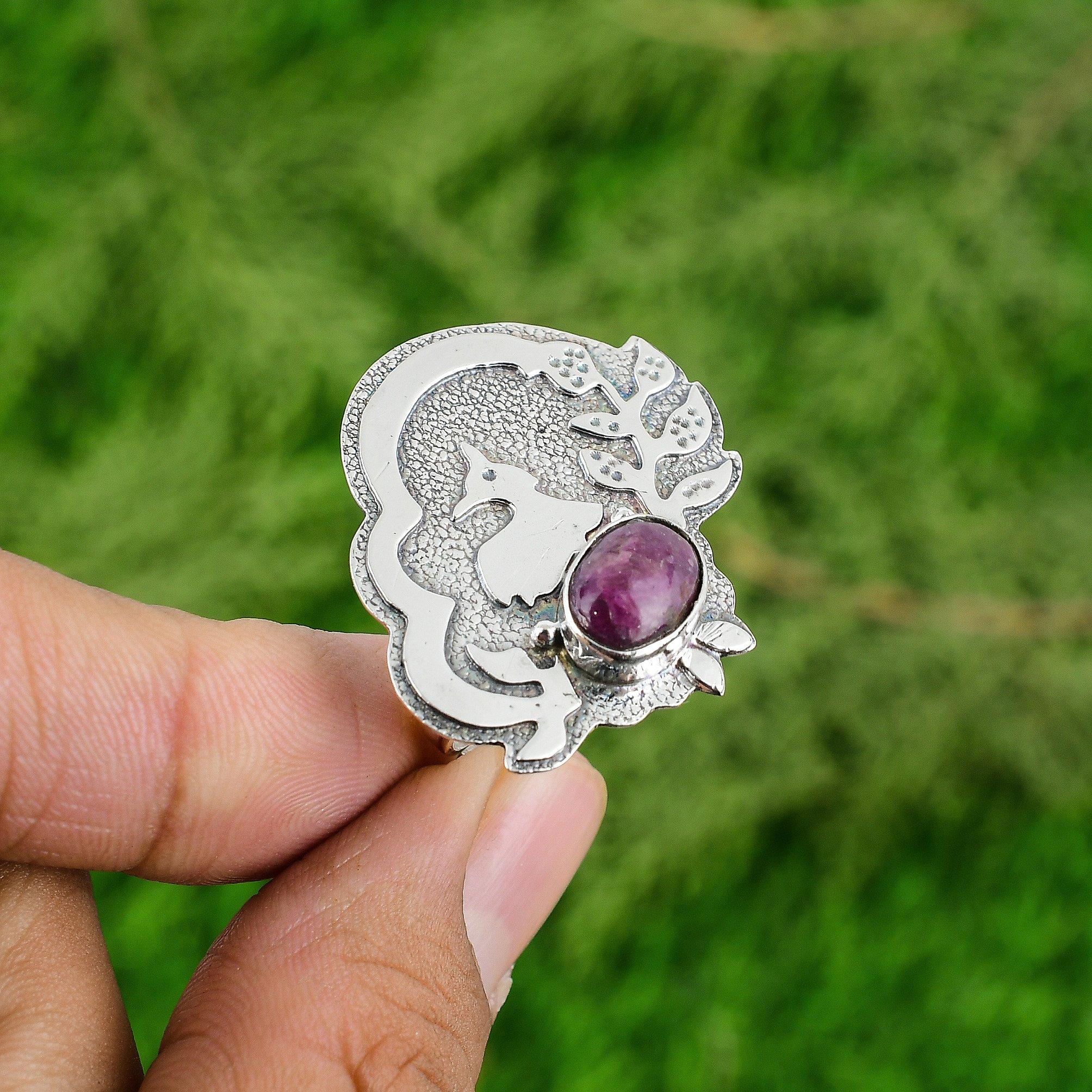 

Mothers day Deal Sterling Silver Oval Rhodonite Stone Promise Statement New Ring Adjustable