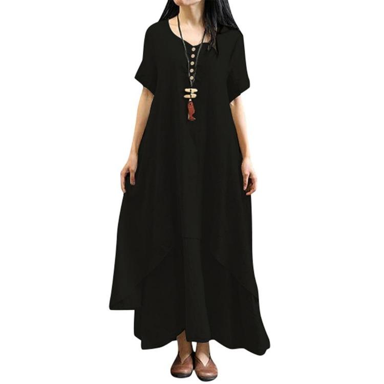 

Loose Casual Dress Women Solid Color Short Sleeve New Fashion Boho Summer Maxi 4X-Large чёрный