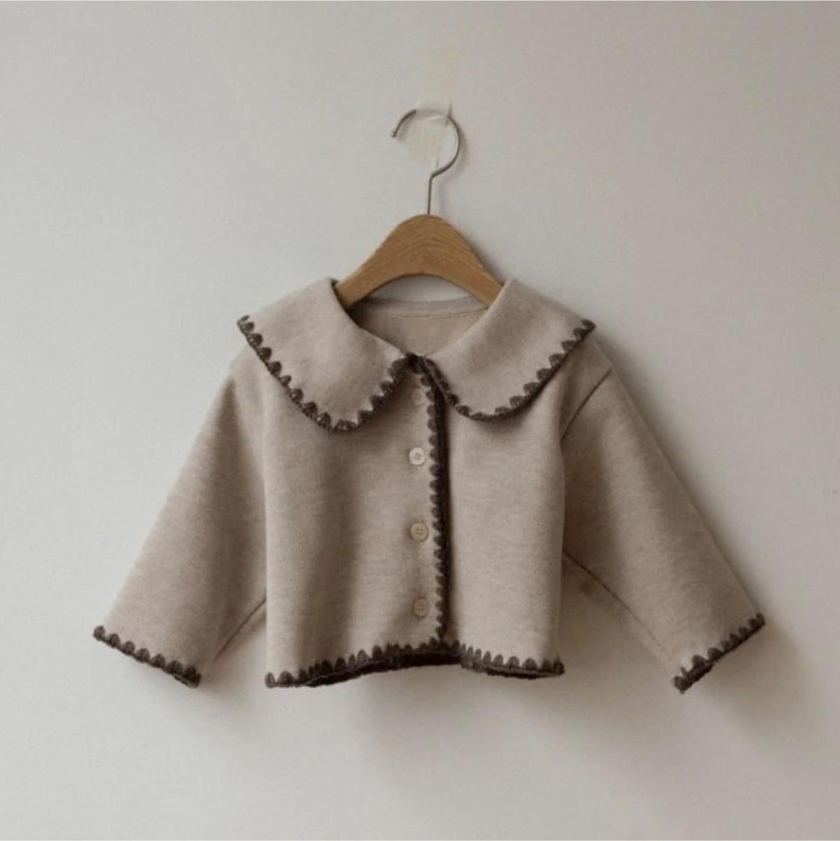 Toddler Girls  Retro Fleece-Lined Cardigan with Lace Lapel 73 cm