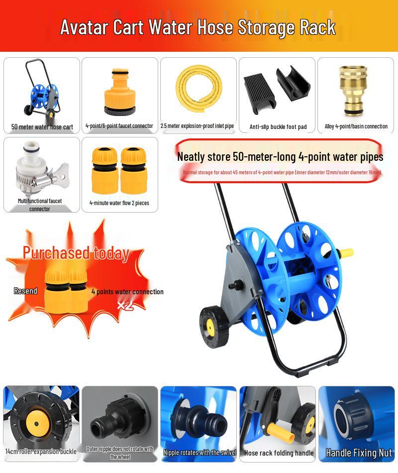 Car Wash Hose Reel & Storage Rack with 25-30 Meter Water Gun for 4 & 6-point Pipes