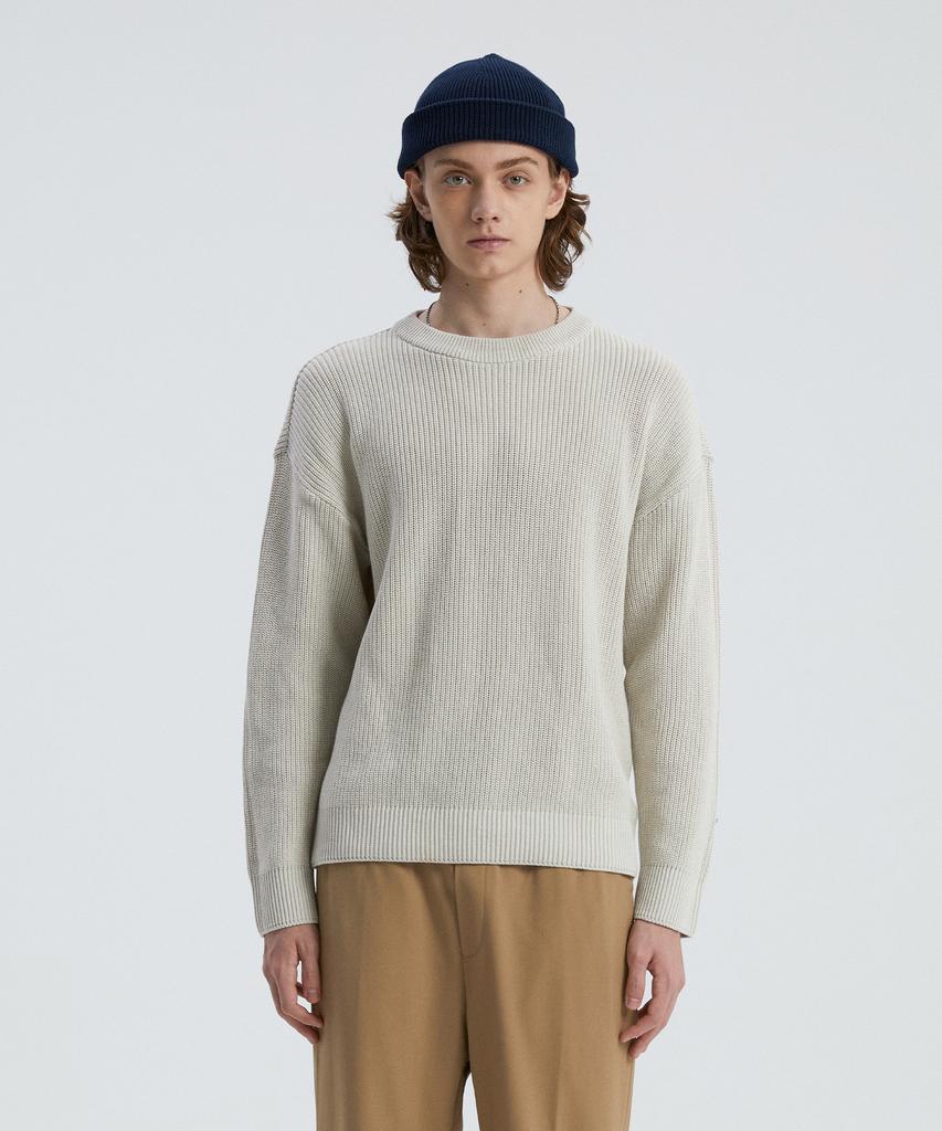 KNITTED Soft Cotton Drop Shoulder Waffle Knit Oatmeal