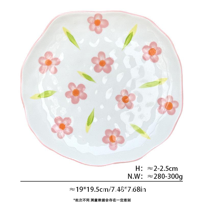 Korean Ins Style Handmade Ceramic Plate Irregular Floral Cake Dessert Dish