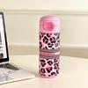 Fashion Leopard Print Double Drink Thermos Cup Girls Trend New Water Cup Portable Portable Stainless Steel Straw Cup Gifts