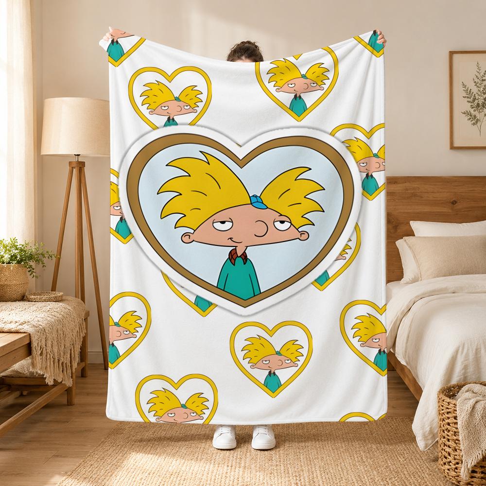 Hey Arnold Cartoon Throw 240g flannel blanket, suitable for sofas, beds, offices,  exquisite gift blankets