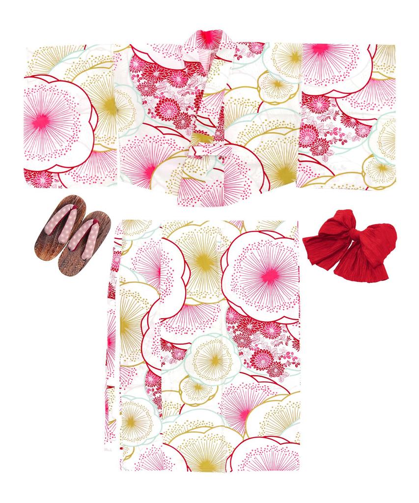 Yukata Change Set Heiko Junior Girls Plum [KYOETSU] Set, Yukata, Zweiteiliger Typ, Mädchen, Ungebleicht, Webart, 3-teilig (Yukata, Obi, Geta), (3.Edo