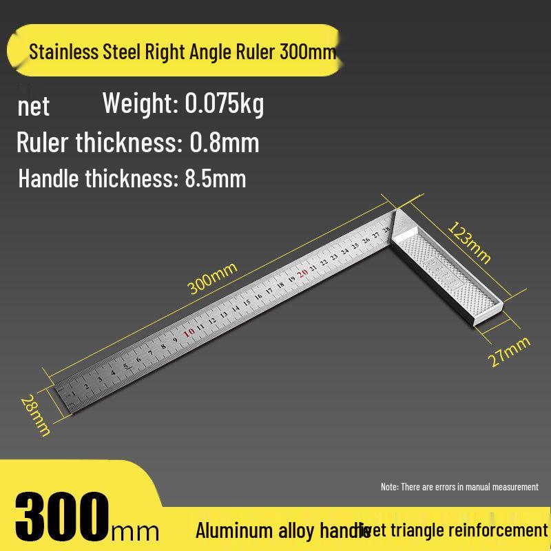 High Precision 90° Stainless Steel & Aluminum Angle Ruler for Woodworking