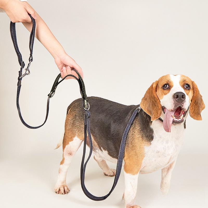 Džínové multifunkční diagonální vodítko s uvazováním v pase pro malé/střední psy: Běhání bez rukou