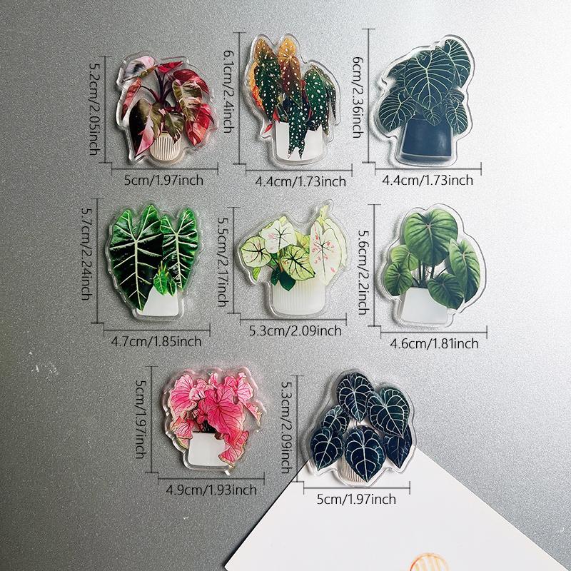 4pcs Potted Plant Fridge Magnet - Double acrylic potted plant kitchen and office decorative magnet Holiday souvenir