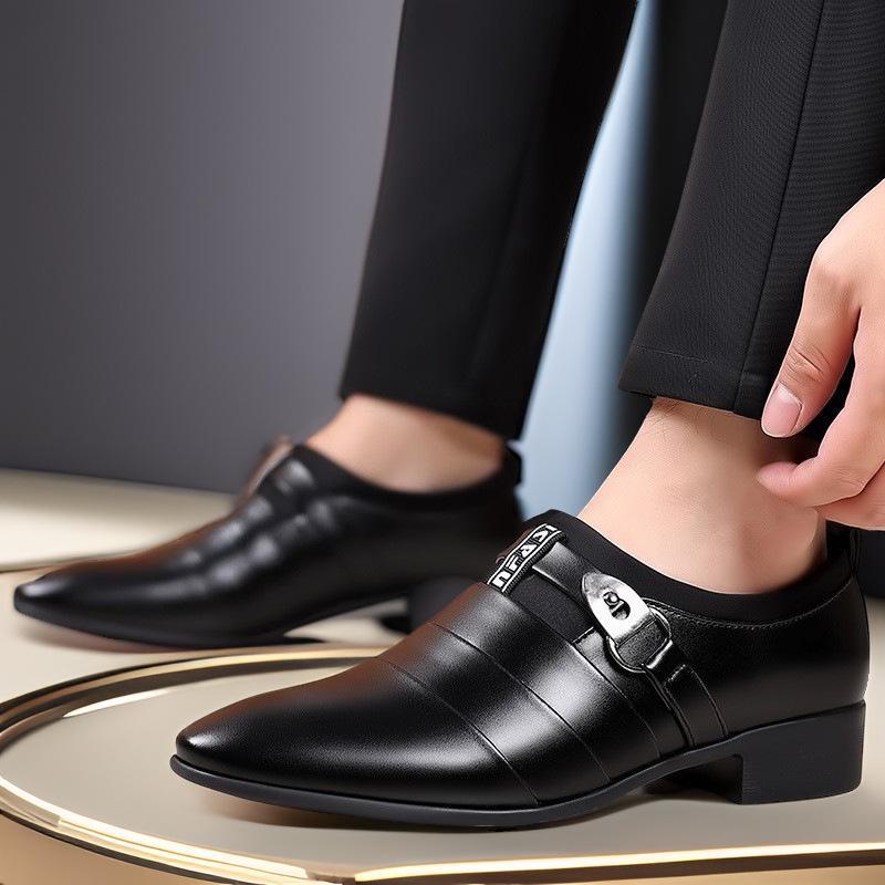2024 Men's Leather Formal Business Shoes - Korean Style, Large Size, Pointed Toe, Casual Elegance
