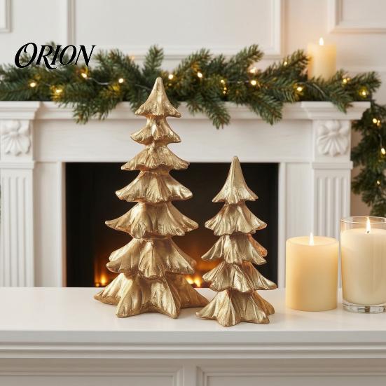Christmas Tree Ornaments 2Pcs Ornaments, Vintage Gold Tabletop Decoration for Holiday Centerpieces Home Decor And Fireplace Mantel Display,