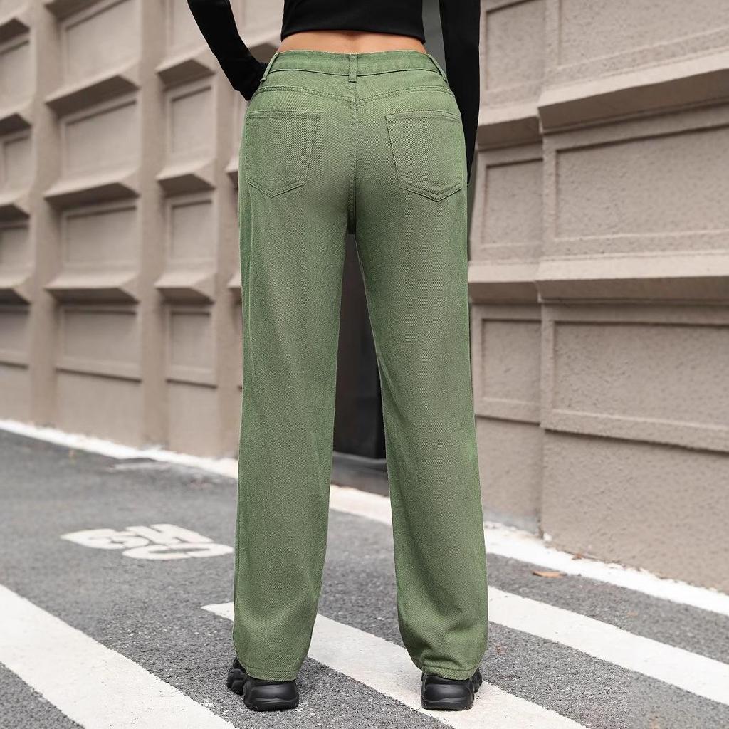 Women's European & American INS Ripped Casual Wide-Leg Straight Denim Pants