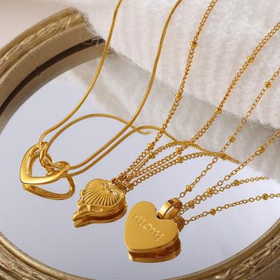 Heart Frame Pendant Necklace 18K Gold Plated Stainless Steel Waterproof Jewelry Valentine's Day Mother's Day Gift