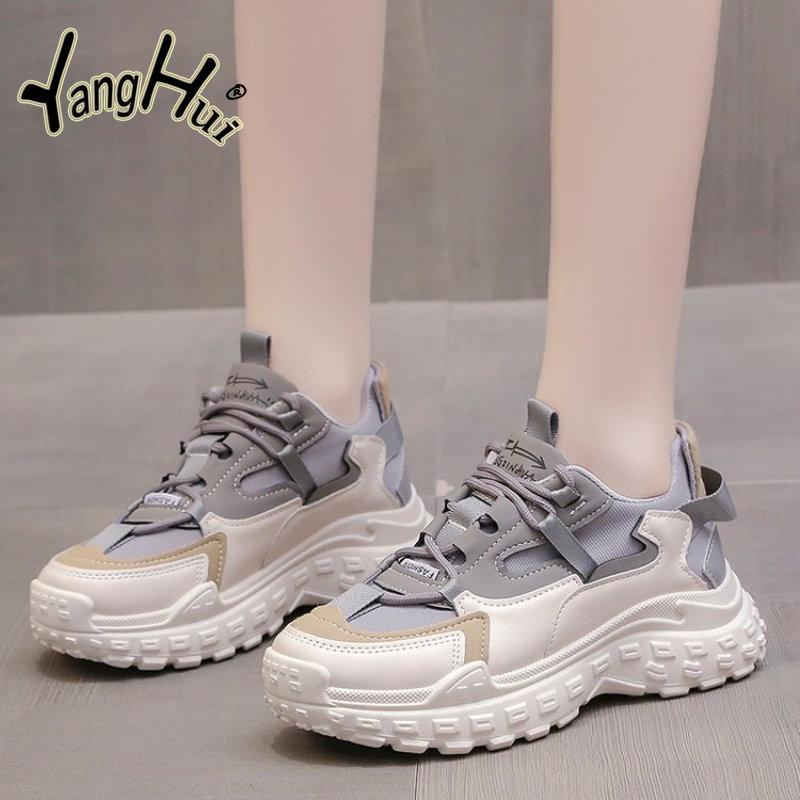 Mote Daglige Lette Fritidssko Fargeblokk Tykksålede Sporty Pappa-Sko for Kvinner Koreansk Versjon Sneakers 2024 Ny Vår Høst