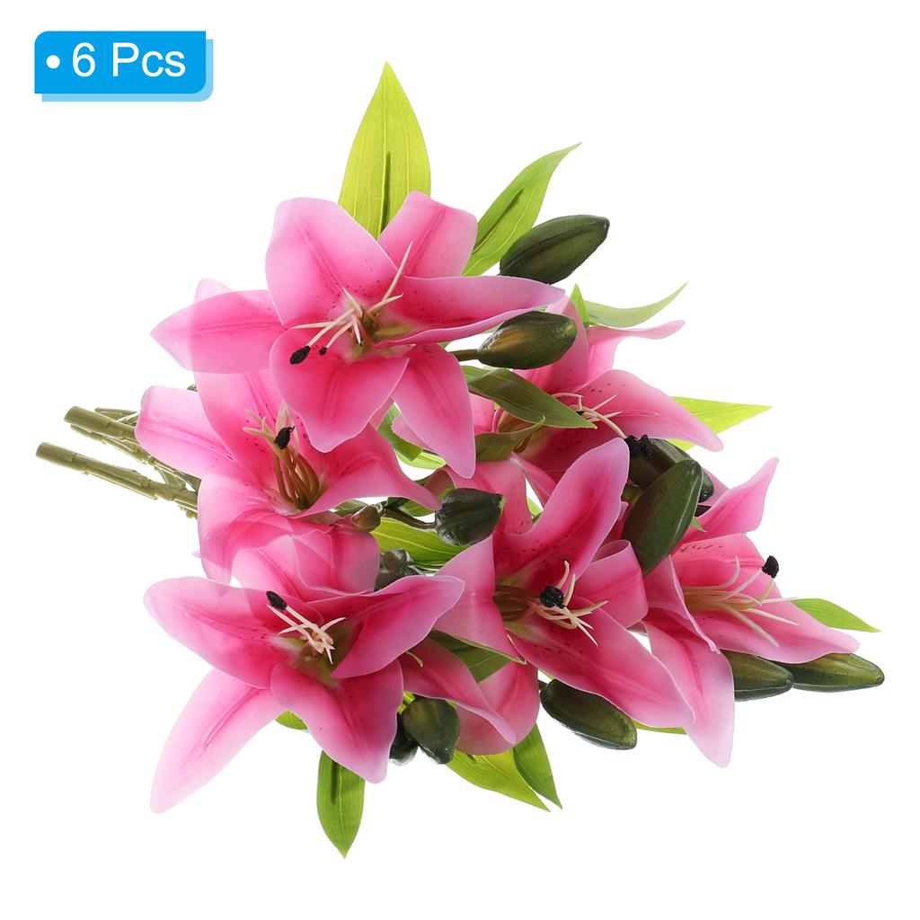 Lily Fake Flowers, 6PCS Lily Artificial Flowers Artificial Lily Silk Faux Flowers in Vase Real Touch for Home Decor Centerpiece