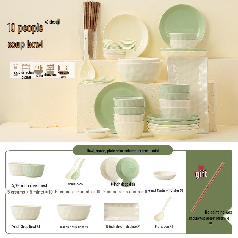 

French Cream Style Ceramic Dinnerware Set (Mint & Cream)