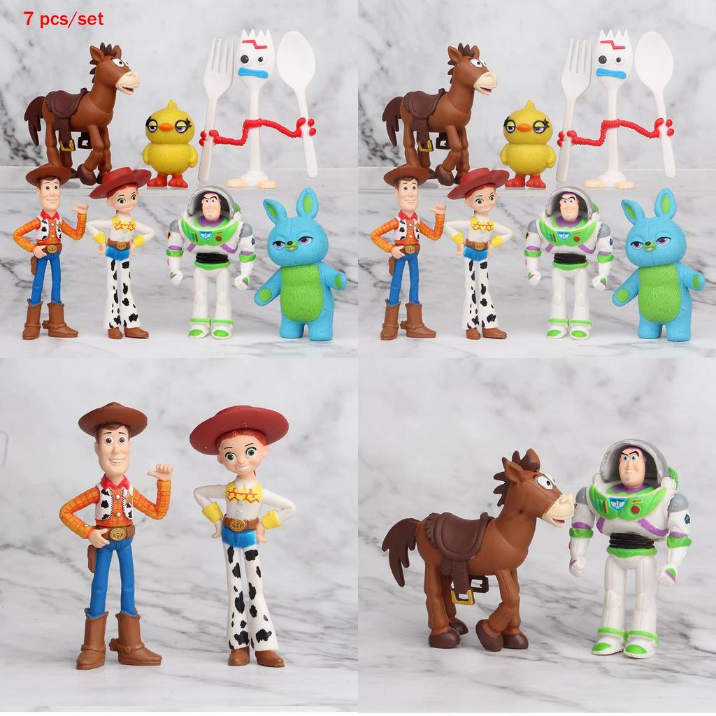 Toy Story 4 Woody Lightyear Rex Alien Bear 7 Pcs Action Figure Cake Topper Toys Vibrant And Detailed Pvc Collectibles