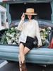 Korean Style Casual Embroidered Long Sleeve Shirt with Irregular Polo Collar