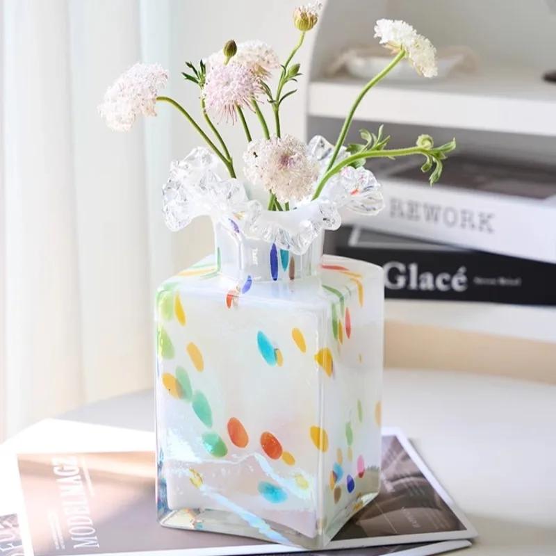Creative Color Glazed Glass Hydroponic Vase Living Room Countertop Flower Arrangement Flower Container Crafts Dining Table Vase