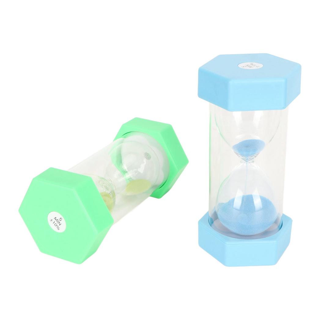 2pcs 5 Minute Sand Timer Preventing Falls Hex Top Cover Hourglass Timer for Kids Games Classroom Kitchen Decoration