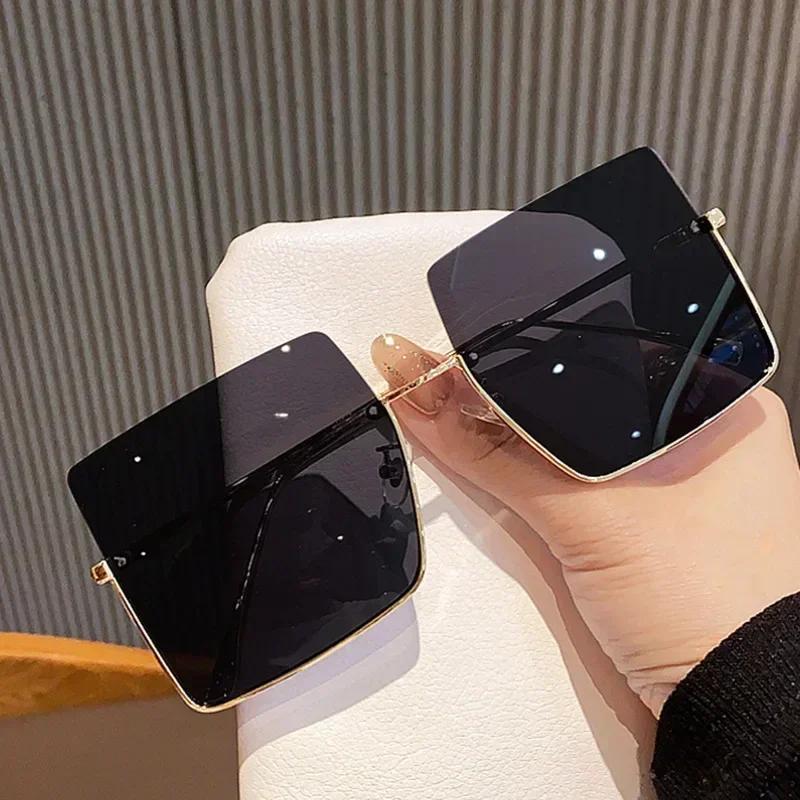 Fashion Oversized Square Sunglasses   Women Brand Retro Big Frame Sun Glasses Female Metal Semi-Rimless Designer