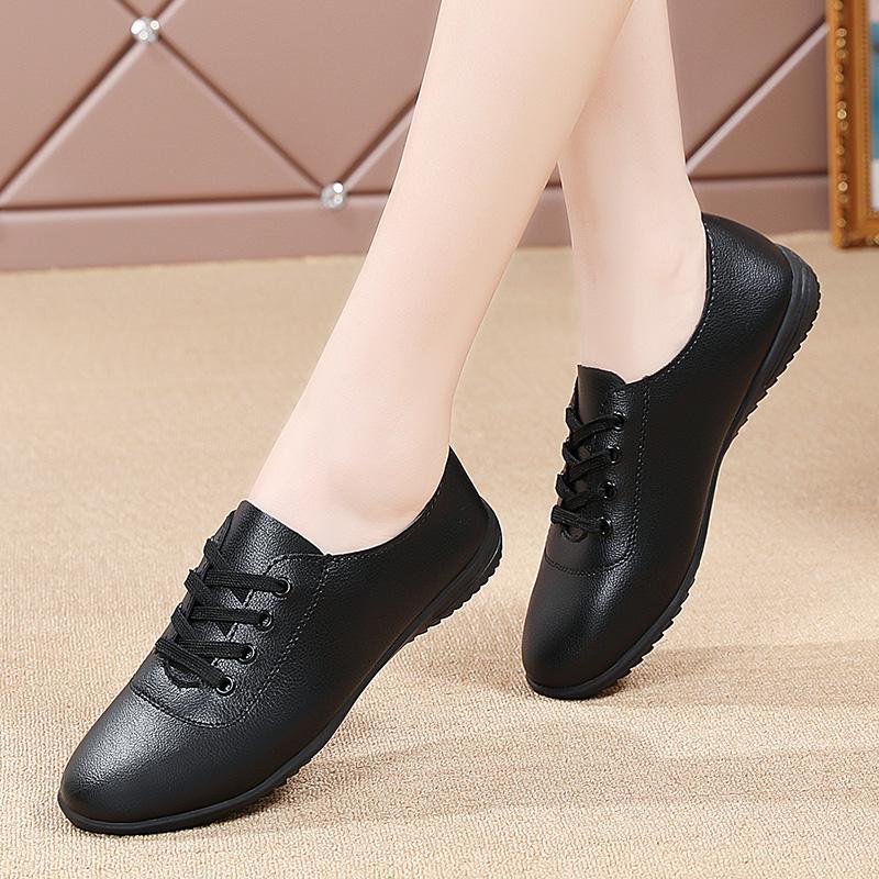 Women's Flats Lacing Black Driving Shoes Comfort Casual White Walking Minimalist Business Office Shoes Large Size