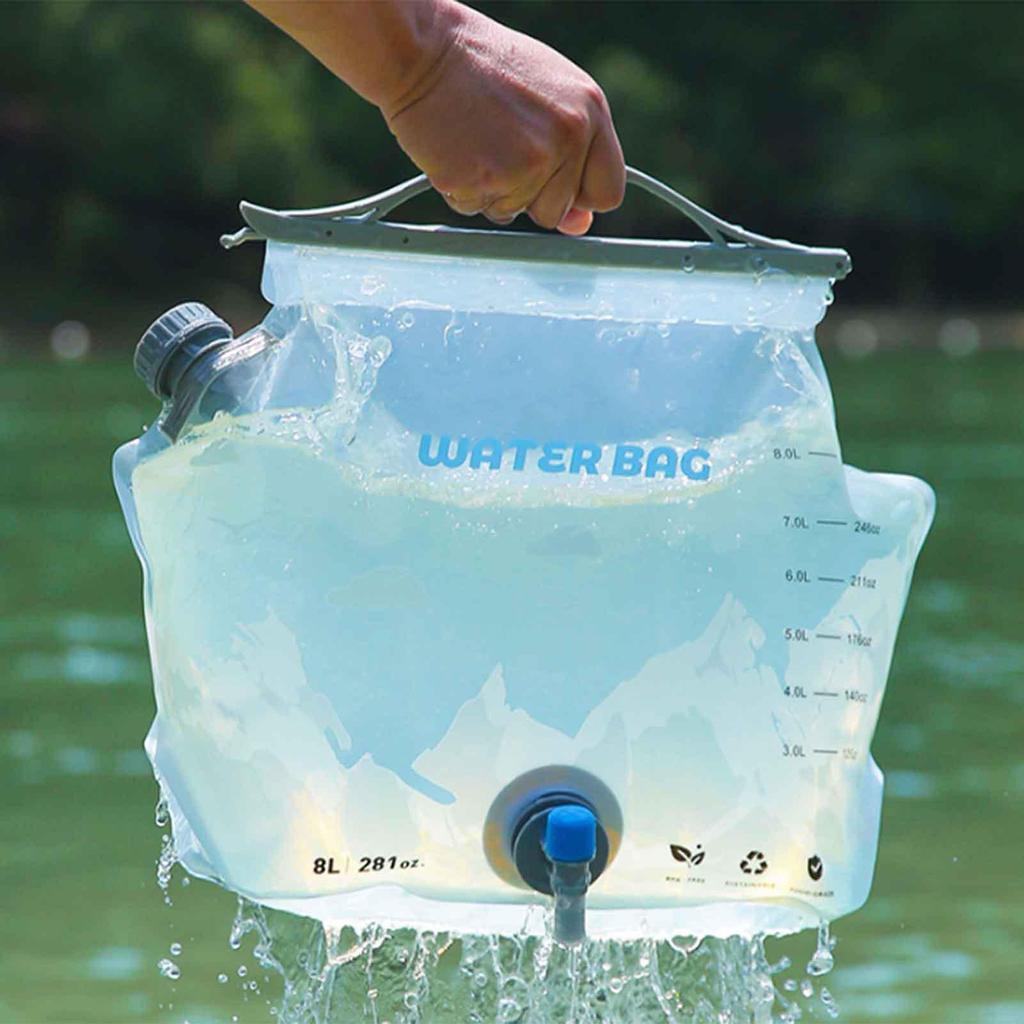 Outdoor Folding Water Bag with Faucet 8L Camping Water Bag Hiking Large Capacity Food Grade Portable Water Storage Bag