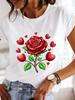 (Asian Size)  Clothing T Shirt Fashion Tee Lovely Cartoon Flower Print Lady Women Casual Top Short Sleeve Female Graphic T-shirts