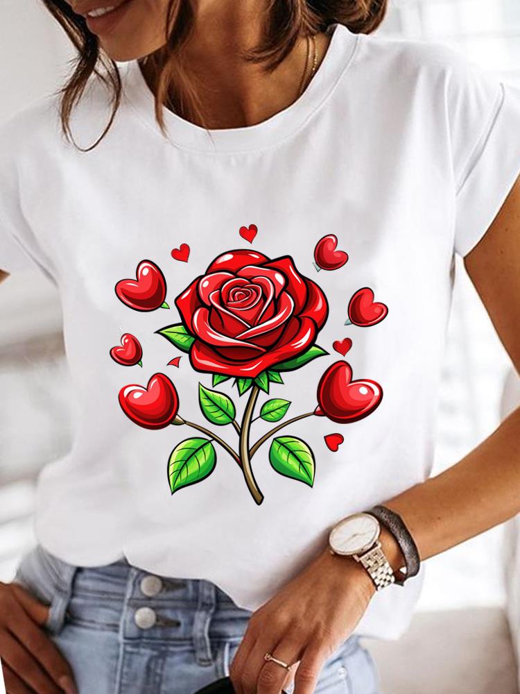 (Asian Size)  Clothing T Shirt sweet plant cute Fashion Tee Print Lady Women Casual Top Short Sleeve Female Graphic T-shirts
