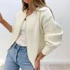 Vår Rundhalsad Stickad Topp med Pärldetaljer Kort Långärmad Detaljerad Cardigan Modekappa Dam