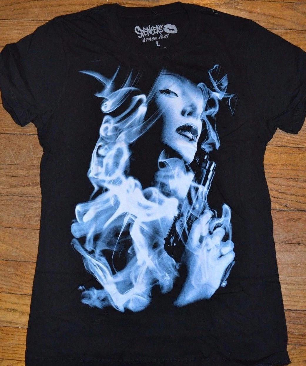 

Smoking Girl - SEXY - GUNS - Tee - Spencer s 100% Cotton T-shirt Mens Tees Top S