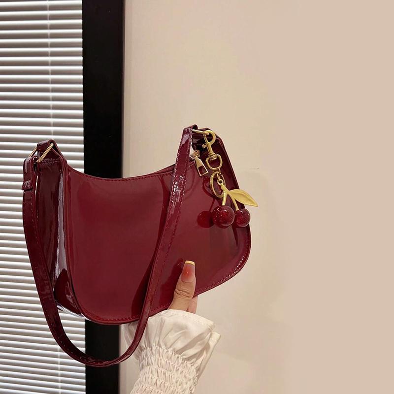 Solid Color PU Leather Women Shoulder Bags Fashi Ladies Cherry Pendant Handbags Purse Casual Design Female Hobos Underarm Bag