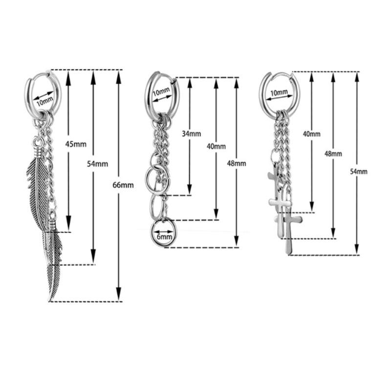 WKOUD 1 Paire Boucles d'Oreilles en Acier Inoxydable Pour Homme/Femme Pendentif Plume Croix Longue Gland Unisexe Créole Punk Gothique Piercing Zircon