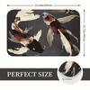 1pc Metallic Koi Fish Bath Mat - Lightweight Machine-Washable Polyester Blend, Non-Slip Rubber Backing, Elegant Black Background