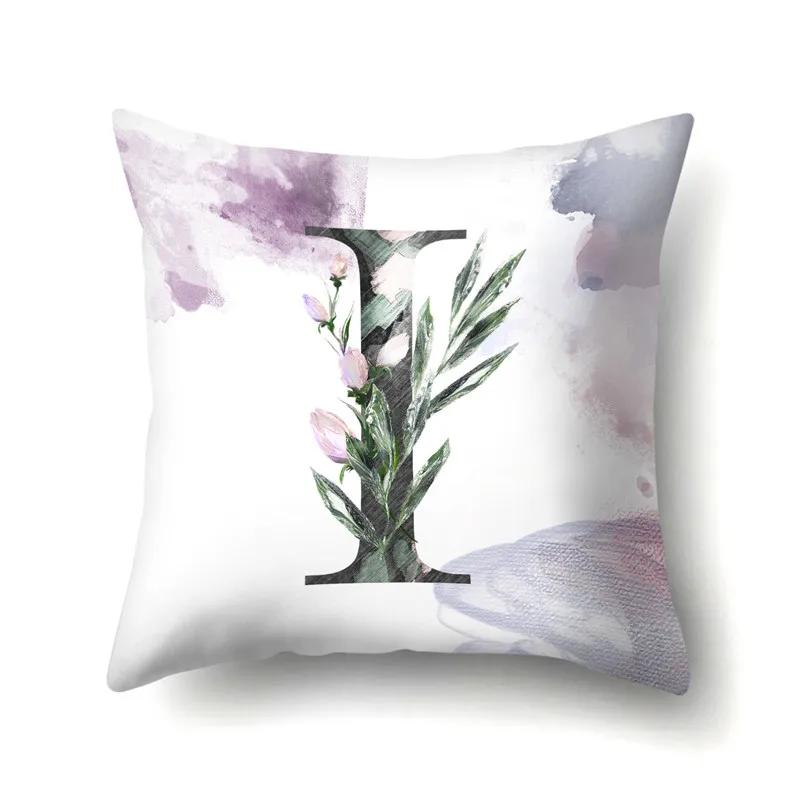 Decorative 26 Letters Polyester Pillow Case For Sofa Alphabet Flowers Printed Cushion Cover Case Home Decor Almofada 45X45Cm