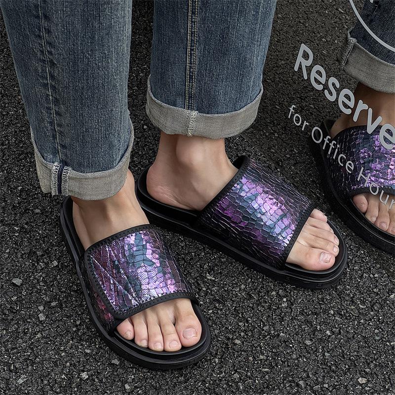 

2025 летние мужские тапочки tide outdoor flats мягкие подошвы односложные домашние тапочки для ванной 371259-J 38 фиолетовый