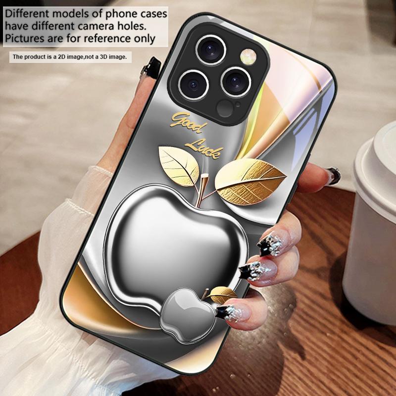 Apple Golden Leaves For iPhone 16 E 15 14 13 Plus 12 Mini 11 Pro Max XR Xs Max 16E X 7 8 6 6S 2022 Tempered Glass Phone Case