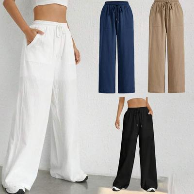 Solid Color Urban Casual Elastic Waist Straight Leg Pants Multi Color Casual Wide Leg Trousers