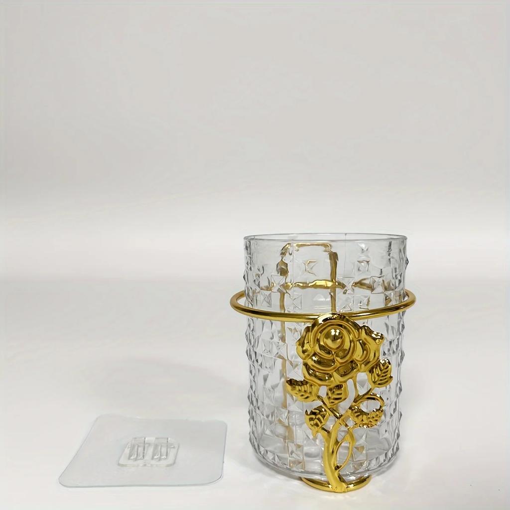 1pc-Wall Mounted Toothbrush Holder, Mouthwash Cup, No Drilling Required, Bathroom Organizer, Non-Electric, .Decorations