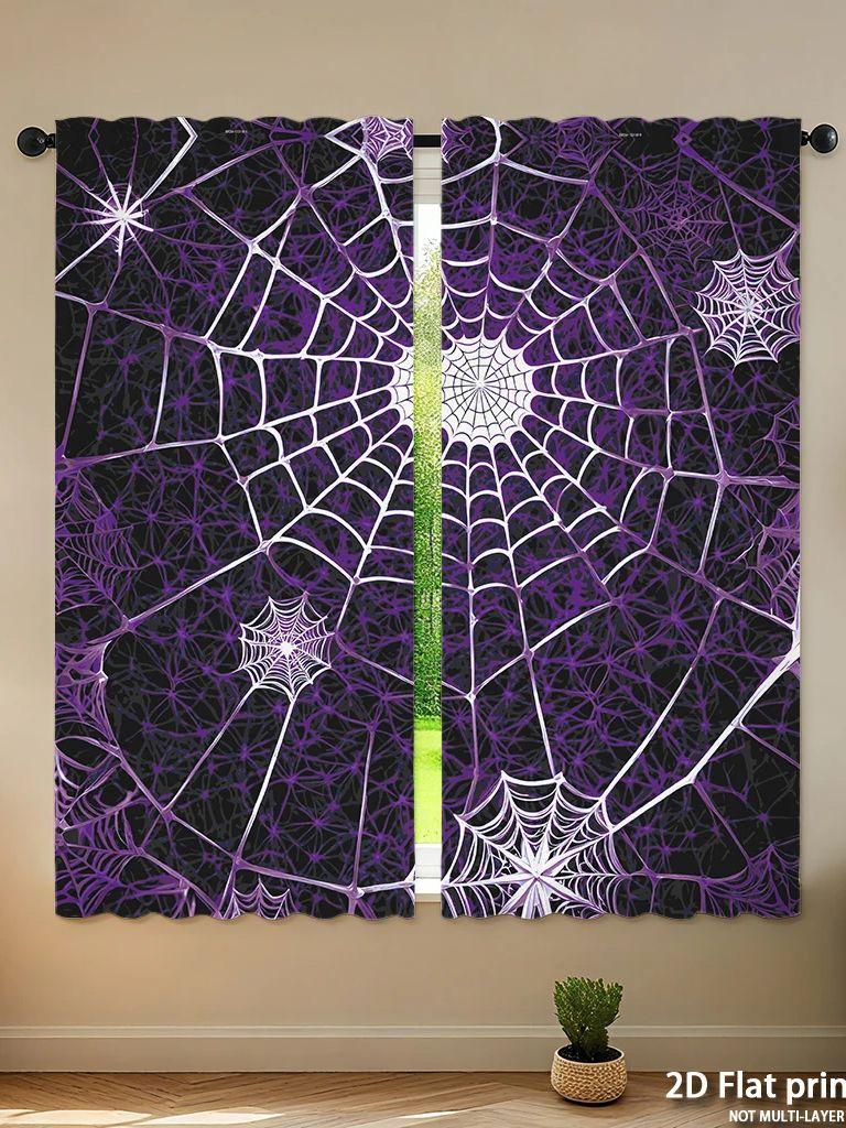 Piece Set High Definition Digital Printed Curtainspurple Spiderweb Style Curtainhome Decoration Curtains Made Of Polyester