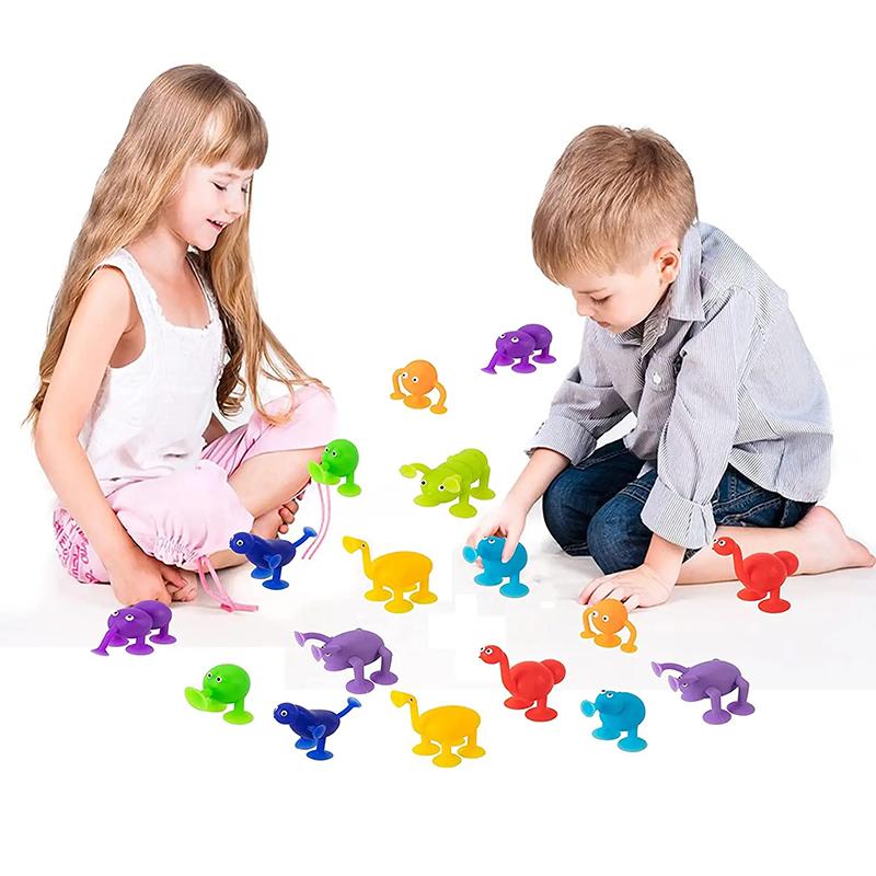 9Pcs Soft Colorful Silicone Animal Suction Toys Kids Stress Relief Parent-Child Interactive Building Sucker Game Toy