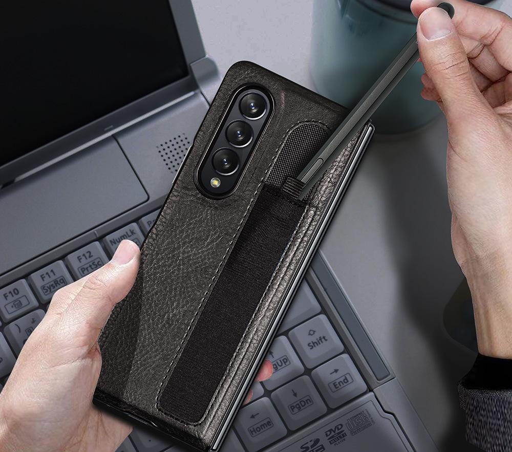 Fashion Leather Lychee Pattern Pencil Pen Slot Case For Samsung Galaxy Z Fold 3 Pc Cover Anti -Knock Luxury Cases For Fold3 F9260