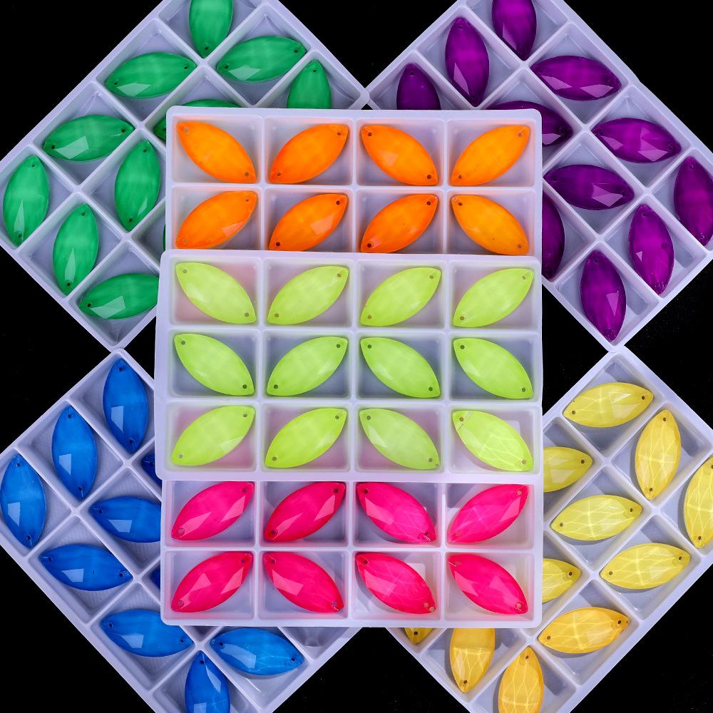 Neon Fluorescent Horse Eye Hand Sewn Drill, Glass Rhinestone Flat Buckle Diy Accessories Clothing Wedding Materials Accessories