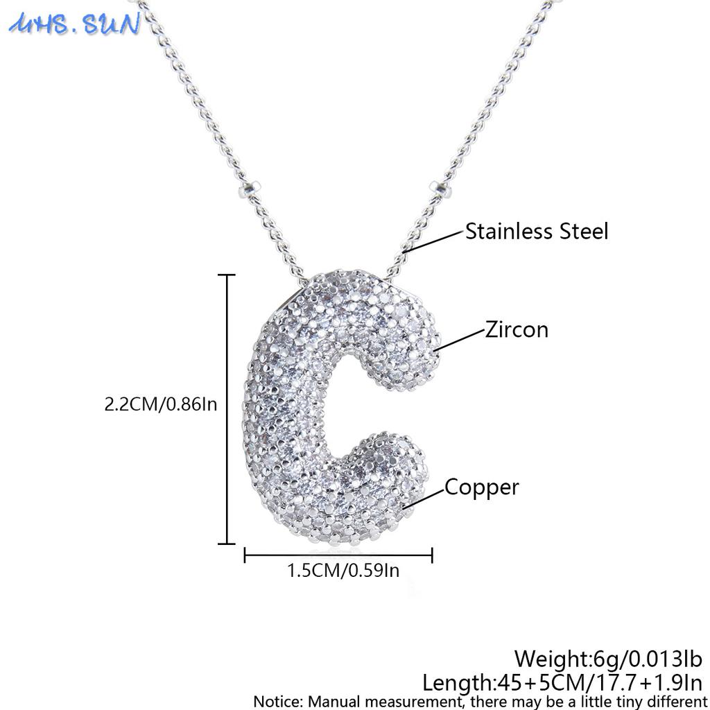 MHS.SUN High Quality Bubble Initial Necklace Letter A-Z Silver Color Zircon 26 Initial Balloon Pendant For Women Men Jewelry