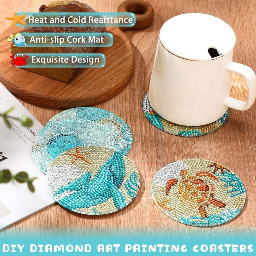 B97A-DIY Crafts With Bracket, 1Set/8Pcs Ocean Art Painting Coaster Set Adult Anti Slip Coaster Art Supplies Gift
