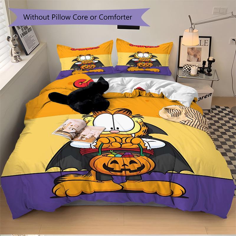 Set Copri Piumino Stampa Costume di Halloween di Garfield 3 Pezzi Ultra Morbido, Traspirante e Confortevole Biancheria da Letto con Design Elegante per Camera da Letto e Camera degli Ospiti De