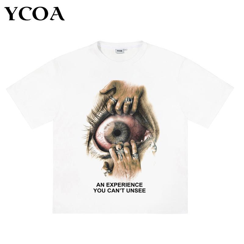 Herren T-Shirt Hip Hop Auge Grafik Oversized Baumwolle Ästhetisch Vintage Koreanisch Harajuku Kurzarm Oberteile T-Shirt Y2k Streetwear Kleidung