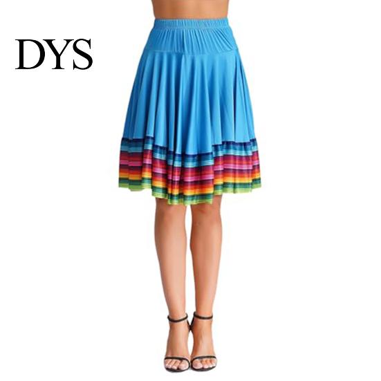 Dance Skirt Midi Ladies Folk Elastic High Waist Spanish Swing Rainbow Large Hem Mexican Flamenco Performance