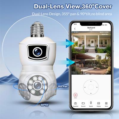 E9 Bulb Dual Lens Camera Full HD 1080p Indoor Night Vision Wireless Smart Camera with 4Led Light Wifi Bulb Dome Socket Network C