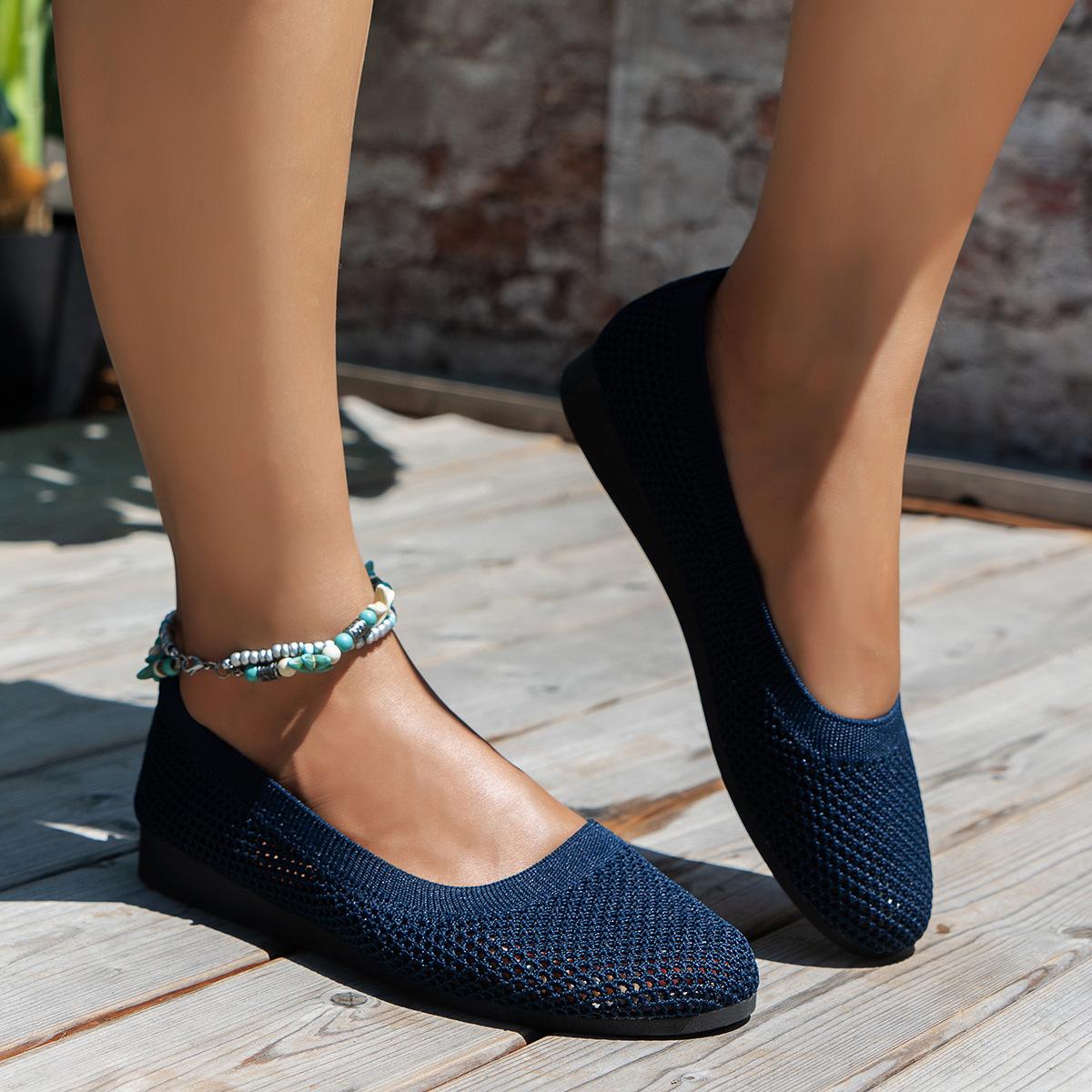 

Весенне-осенние новые модные однотонные дышащие женские туфли на плоской подошве с круглой головкой и легкой сеткой, туфли на плоской подошве 40 темно-синий